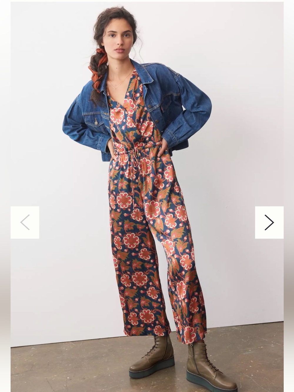 Porridge Elowen Floral Satin Wide Leg Jumpsuit Open Back Retro Boho XS